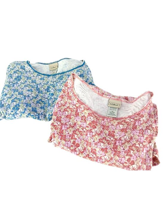 L.L. Bean Tops - L.L. Bean Womens 3X Plus Floral Long Sleeve Tops 100% Cotton Pink Blue Scoop